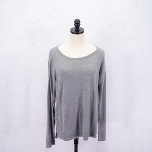 Ann Taylor Loft -Large- Gray Knit Cotton Rayon Long Sleeve Scoop Neck Sweater‎